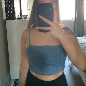 Dynamite Denim Tie Back Crop Top - denim blue size small
